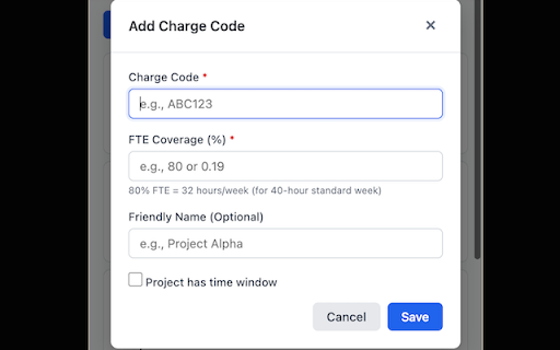 Workday Charge Code Manager :: Track Workday charge codes and FTE allocations. Auto-syncs hours and shows usage progress.