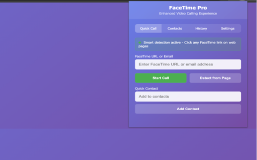 FaceTime Pro - Enhanced Video Calling :: Enhanced FaceTime extension with contact management, call history, and smart URL detection for seamless video calling.