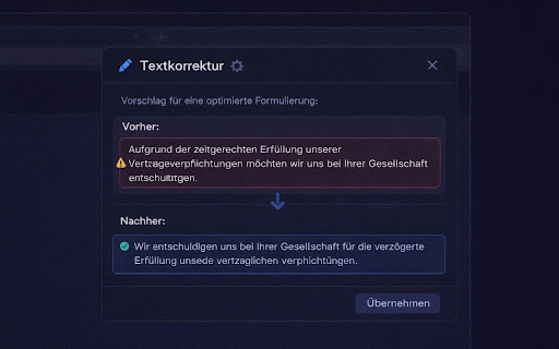 Nelyra - Deutsche Textkorrektur :: Schnelle Textkorrektur, PII-Erkennung und professionelle Antworten direkt im Browser.