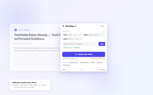 StockSpy.ai :: Know if any article affects your stocks — before you read it. AI analysis for retail investors.