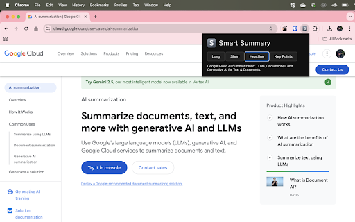 Smart Summary :: Generates a summary of the current page's content.