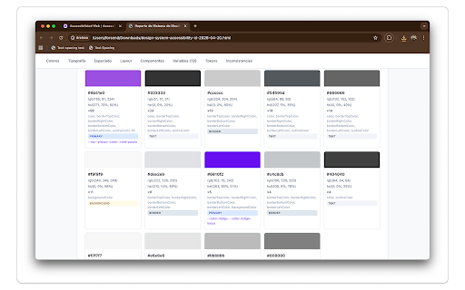 Accessibility Design System :: Audita el sistema de diseño de la pestaña activa y exporta un reporte HTML con colores, tipografía, componentes y tokens.