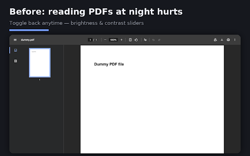 PDF Dark Mode — Night Reader for PDFs :: One-click dark mode for any PDF in Chrome. Soft dark, true black & sepia themes, brightness control. 100% local & private.