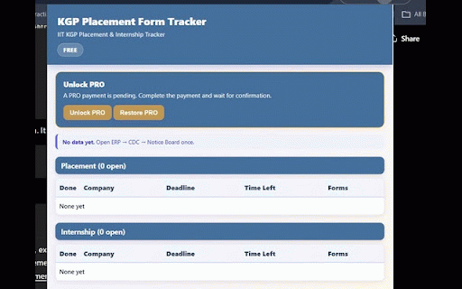 KGP Placement Form Tracker :: Collects form links and deadlines from CDC notices.