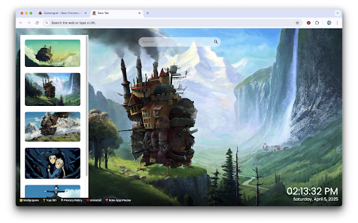 Howl’s Moving Castle Wallpaper :: Add a touch of magic with Howl’s Moving Castle Wallpaper – stunning Studio Ghibli visuals for every new tab.