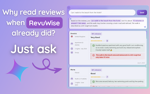 RevuWise: Booking.com AI Assistant for Hotel Search & Guest Reviews :: Use natural language for searching, and get question answers from real guest reviews