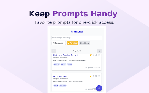 PromptAI - AI Prompt Library, Organizer & Tracker :: A prompt library for everyday AI users. Create, store, categorize, and quickly access your prompts.