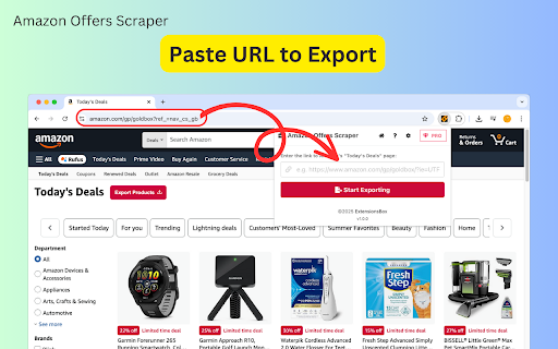 Amazon Offers Scraper :: Easily export Amazon Today's Deals data to CSV, JSON, or Excel.