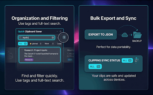 Quick Clipboard Saver :: Save, pin, tag, and manage text snippets from anywhere on the web.