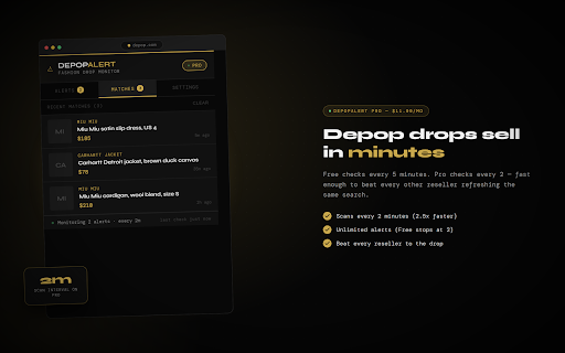 DepopAlert — New Listing Notifier :: Get instant desktop alerts when new Depop listings match your search. Never miss vintage, streetwear, or rare fashion drops again.