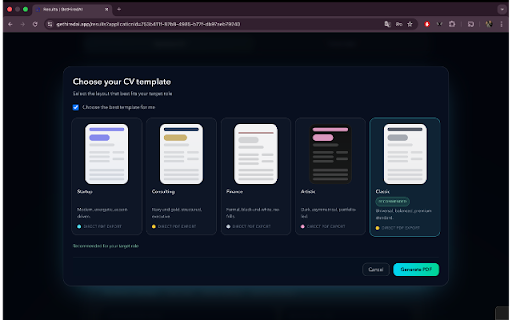 GetHiredAI :: Optimize supported job pages with your saved GetHiredAI CVs.