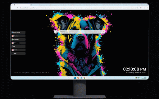 Dog Digital Art Live Wallpaper :: Vibrant digital art of dog portrait with explosive neon paint splashes on black background.