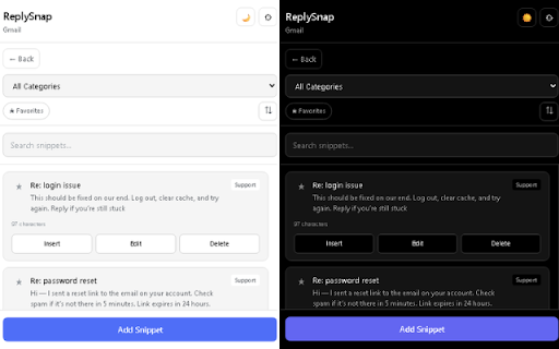 ReplySnap :: Save support replies and insert them into any text field.