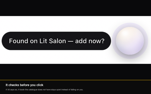 Lit Salon — Add to Shelf :: Click the orb on Amazon, Goodreads or any book page to add the book to your lit.salon shelf.