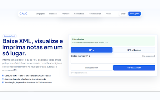 Consulta NFe Assistente :: Abre os portais oficiais da NF-e e NFS-e com a chave preenchida e orienta o fluxo assistido.
