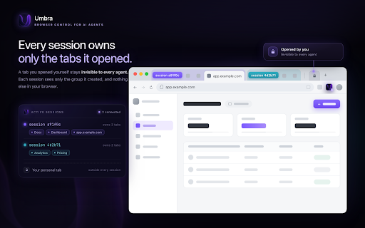 Umbra - Browser Control for AI Agents :: Give a local agent scripted control of tabs it owns in your signed-in Chrome. No focus theft. Requires a local companion server.