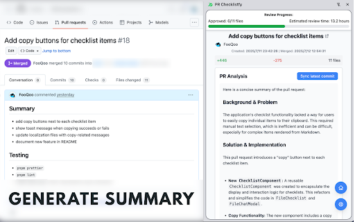 PR Checklistfy :: Automatically analyze Pull Request content and generate checklists. Support code reviews with AI chat.