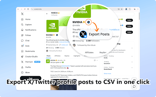 X Post Exporter & Media Downloader :: Export X/Twitter posts to CSV, XLSX & JSON. Bulk download videos, images & GIFs from any profile — all in one click.