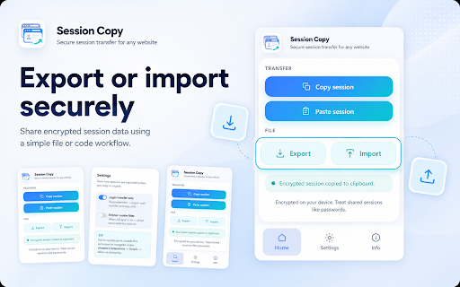 Session Copy :: Copy and restore encrypted login sessions for any website. Offline, private, and built for secure transfer between browsers.