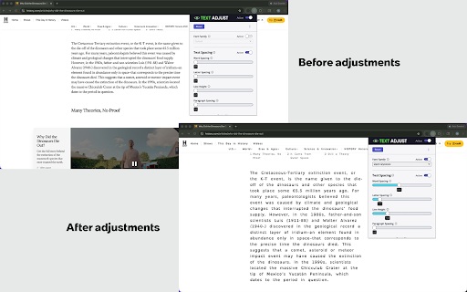TextAdjust Neurodiversity Tool :: Enhance readability with customizable text spacing and font options for users.