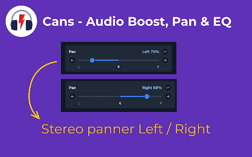 Cans - Audio Booster, Panner & Equalizer :: Volume booster up to 500% with a 10-band equalizer, stereo pan and per-ear EQ. Control the audio on any tab.