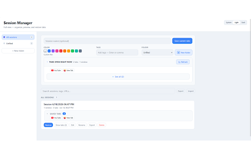 Session Manager :: Save, restore, and organize your browser tab sessions across windows.