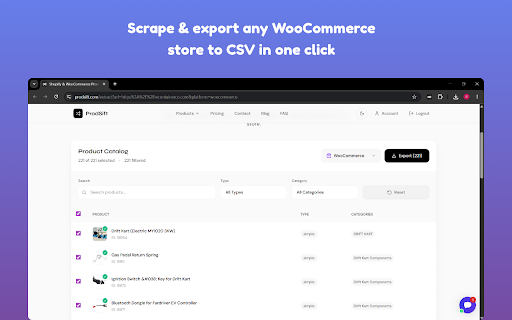 WooCommerce Scraper – Export Products to CSV by ProdSift :: Export any WooCommerce store product catalog to CSV instantly. No API needed. Powered by ProdSift.