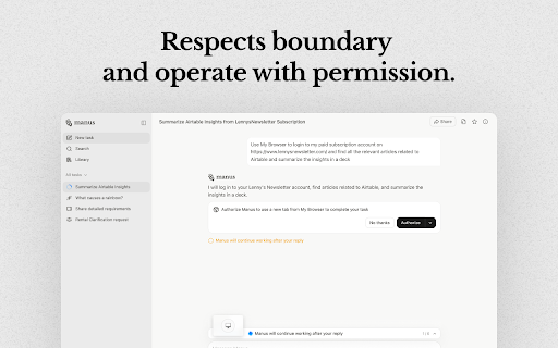 Manus Browser Operator :: Connect your browser to Manus Agent and let it help you complete everyday tasks that require your personal context.