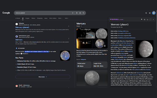 GooWi :: Adds Wikipedia beside Google Search with View in GooWi, Back, History, reading mode, Random Article, Wikirace, and link lookup.