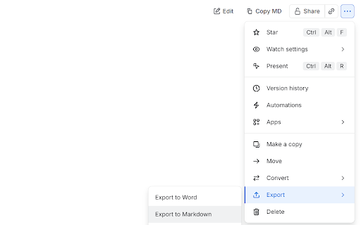 Copy as Markdown for Confluence :: Copy a Confluence Cloud page as Markdown, or export it to a .md file.