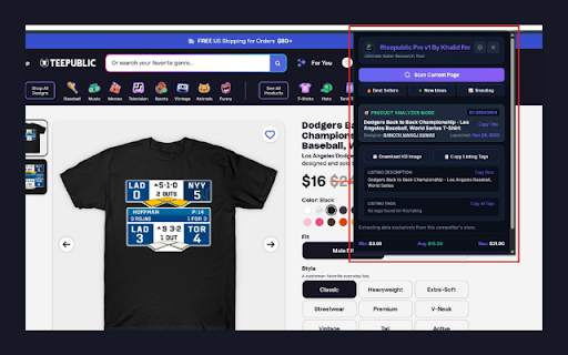 Rteepublic Pro v1 By Khalid Fer :: Extract tags, keywords, and perform competitor analysis on Teepublic.