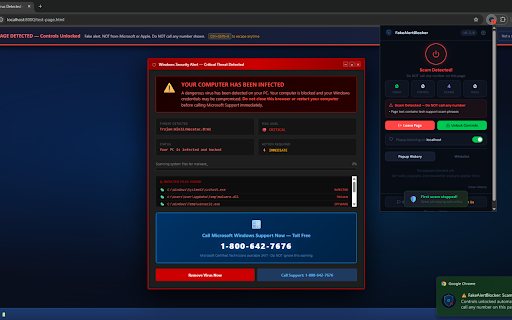 FakeAlertBlocker - Tech Support Scam Blocker :: Detects and blocks fake tech support scam pages that lock your browser. Protects you and your family from phone scams.