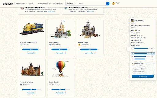 BDP Insights :: Adds funding analytics to BrickLink Designer Program projects. Author: Mateusz Twardy / Merl