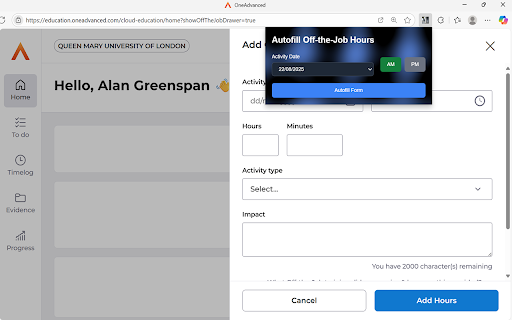 OTJ Autofill :: Autofills the Add Off-the-Job Hours form on Smart Assessor