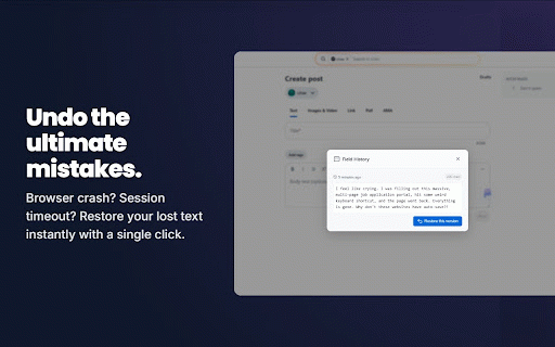 TypeWisp :: Never lose your hard work again. Securely recover any text from crashes, session timeouts, and accidental refreshes.