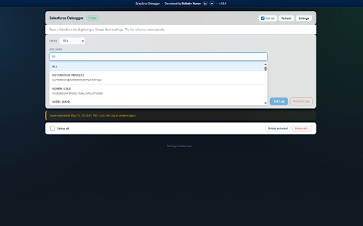 Salesforce Logger :: Read Apex debug logs for the logged-in Salesforce session, with auto-refresh, SOQL highlighting, and readable errors.