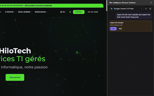 Hilo Intelligence Browser Assistant :: Your organization's Hilo Intelligence assistant in a side panel — reads pages, works across tabs, acts only with your approval.