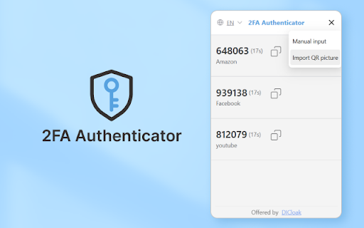 2FA Authenticator :: A free 2FA authentication extension that helps you easily obtain two-factor authentication codes.