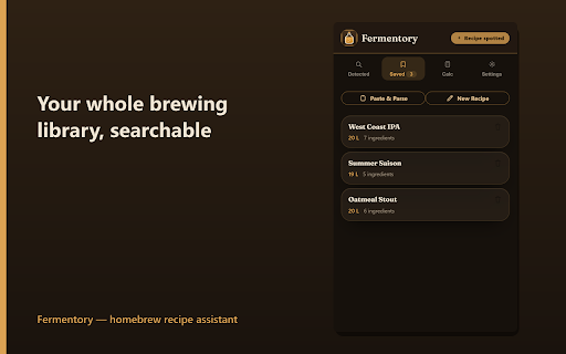 Fermentory — Homebrew Recipe Scaler :: Spot homebrewing recipes on any page — save, scale, and build shopping lists in seconds.
