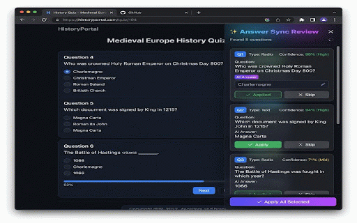Answer Sync :: AI-powered auto-answer tool. Detects questions on any webpage and fills answers instantly with Review or Auto-Fill mode.