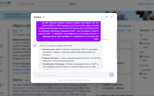 Cortex :: AI-powered browser assistant - Summarize, Explain, Translate, and more