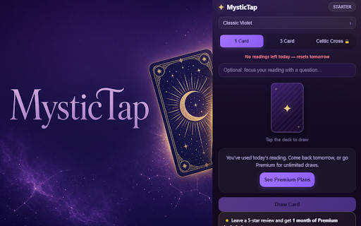 MysticTap — Tarot Card Readings :: Daily tarot readings with on-device AI. Draw 1, 3-card, or Celtic Cross spreads — 100% private, nothing leaves your device.