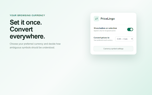 PriceLingo: Select Currency Converter :: Select a price on any webpage and instantly convert it to your preferred currency.