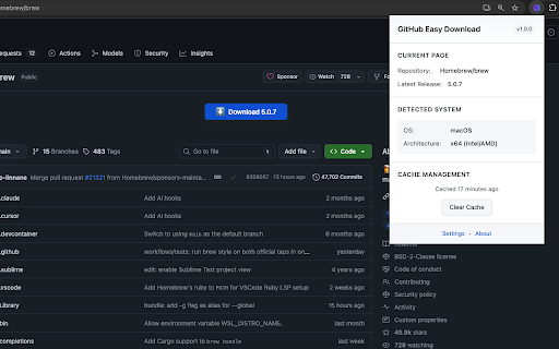 GitHub Easy Download :: Adds a one-click download button to GitHub repositories for easy binary downloads