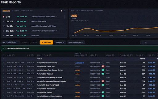Taipo :: Automate Amazon Associates & Creator Connections tracking with scheduled tasks and saved collections.