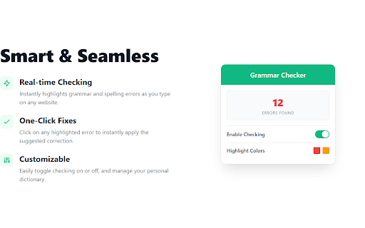 Grammar Checker Extension :: Real-time grammar & spelling checker for any webpage. Highlights errors, one-click fixes, and word lists.