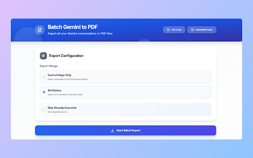 Gemini to PDF - Batch Export :: Bulk Export all your Gemini conversations to PDF files with one click