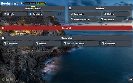Booksmart :: Customisable start page for quickly accessing your most important bookmarks.