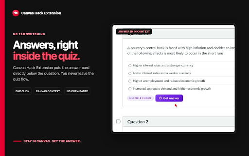 Canvas Hack Extension :: Canvas quiz cheat extension. Instant AI answers on any Canvas quiz - Classic & New Quizzes. One click, never leave the page.