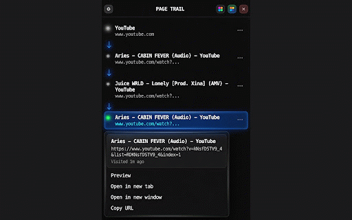 Current Tab History - In-Page Trail :: Stop losing your place in a tab. See your current tab history, preview earlier pages, and jump back without repeated Back clicks.